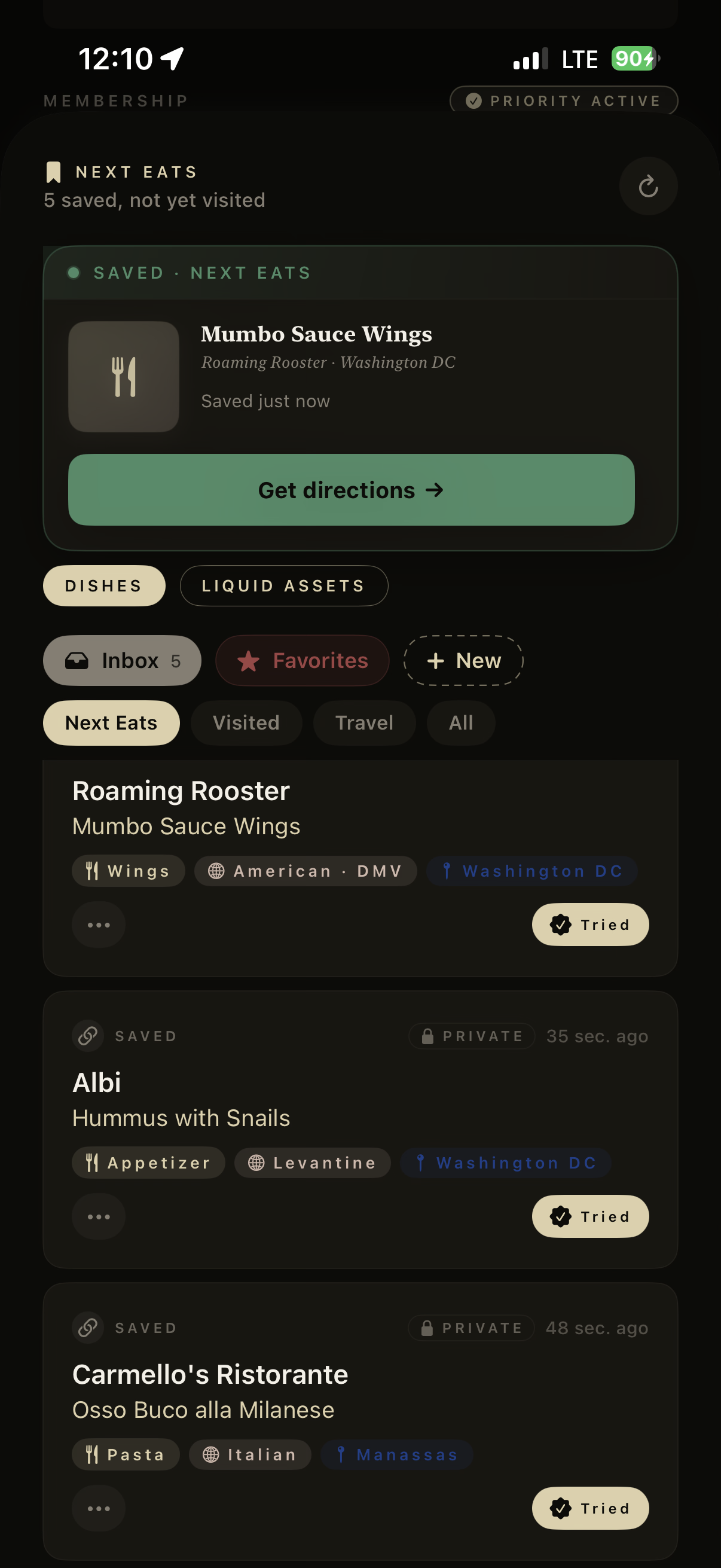 theBEAT Next Eats folders screen, real capture