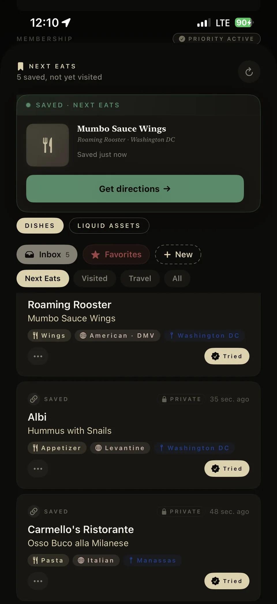 theBEAT Next Eats folders screen, real capture